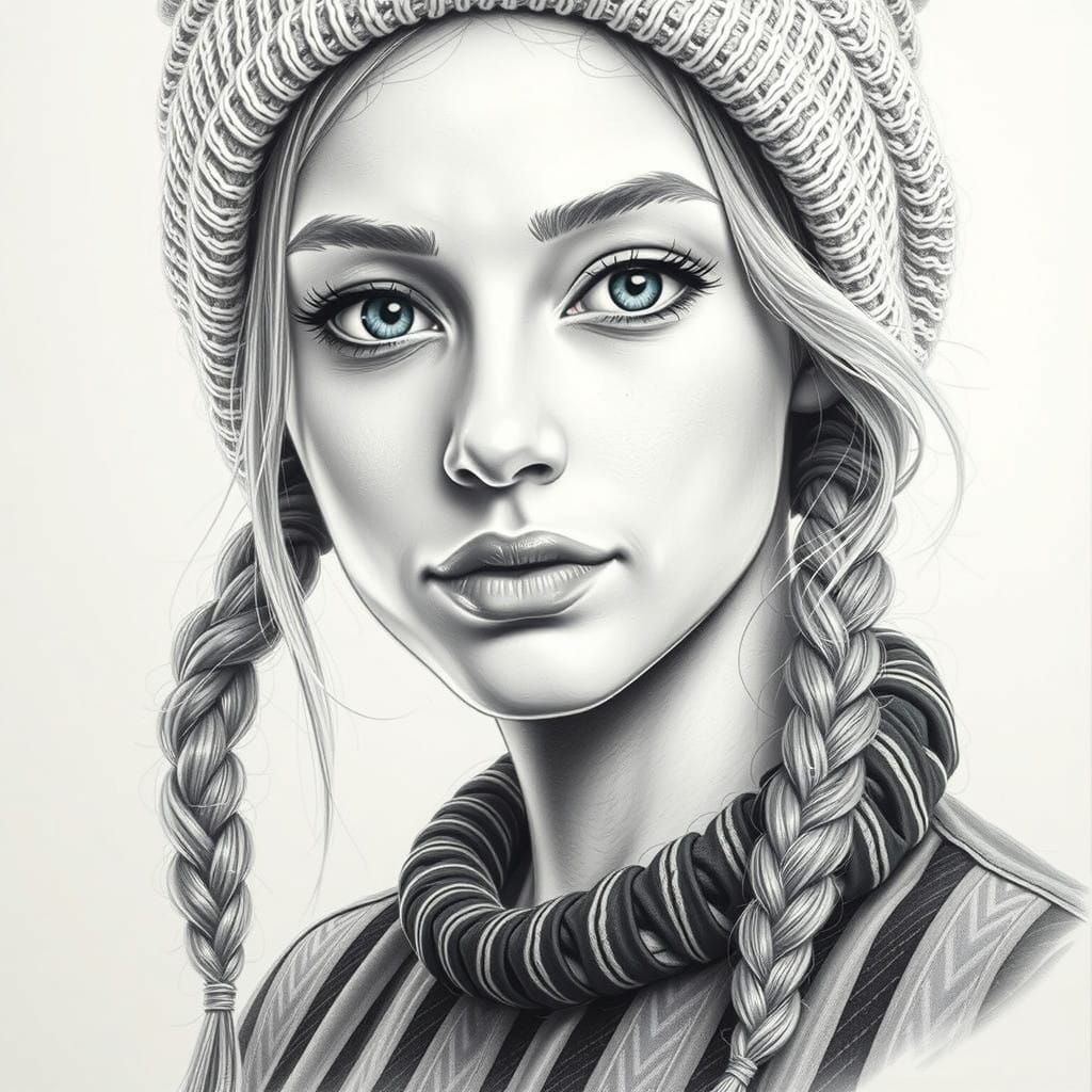 Stunning Woman with Intricately Braided Hair and Beanie Cap