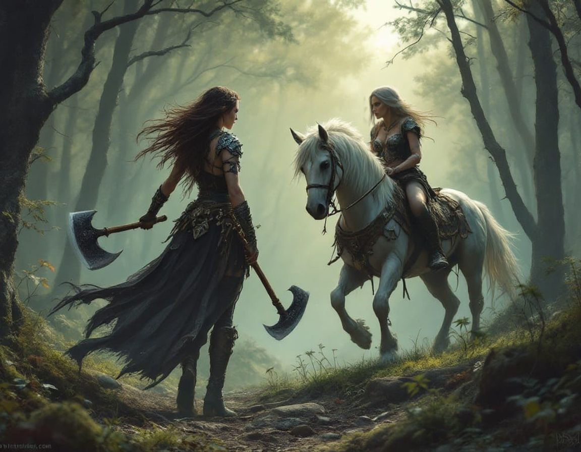 Gothic Warrior Women Unite with Majestic Stallions in Dark F...