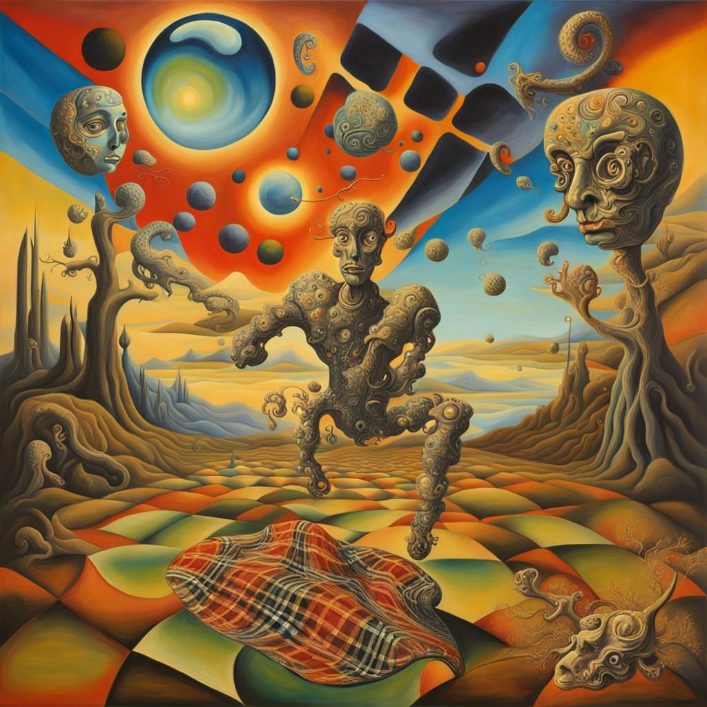 Surreal Paisley Plaid Transformation as Oil Painting
