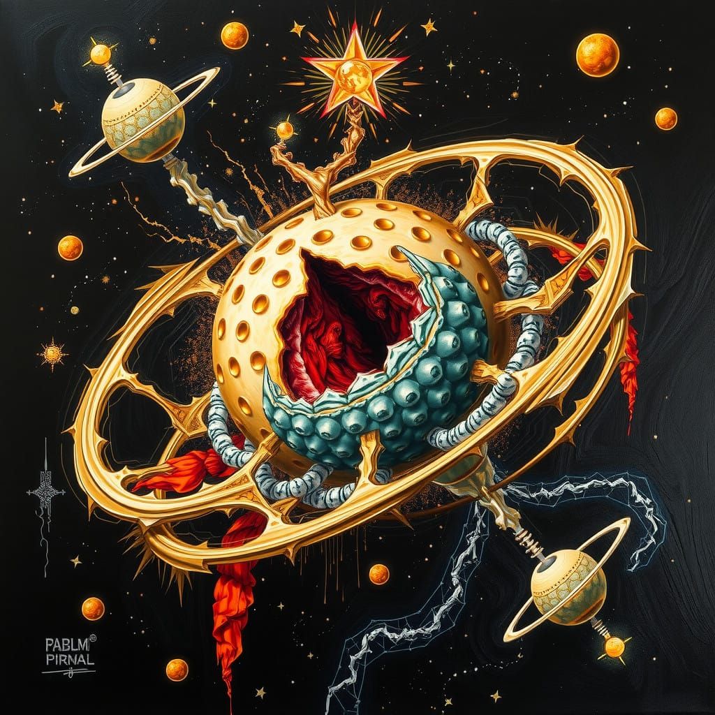 Vibrant, Cosmic, Dadaist Masterpiece in Hyper-Realistic, Exp...