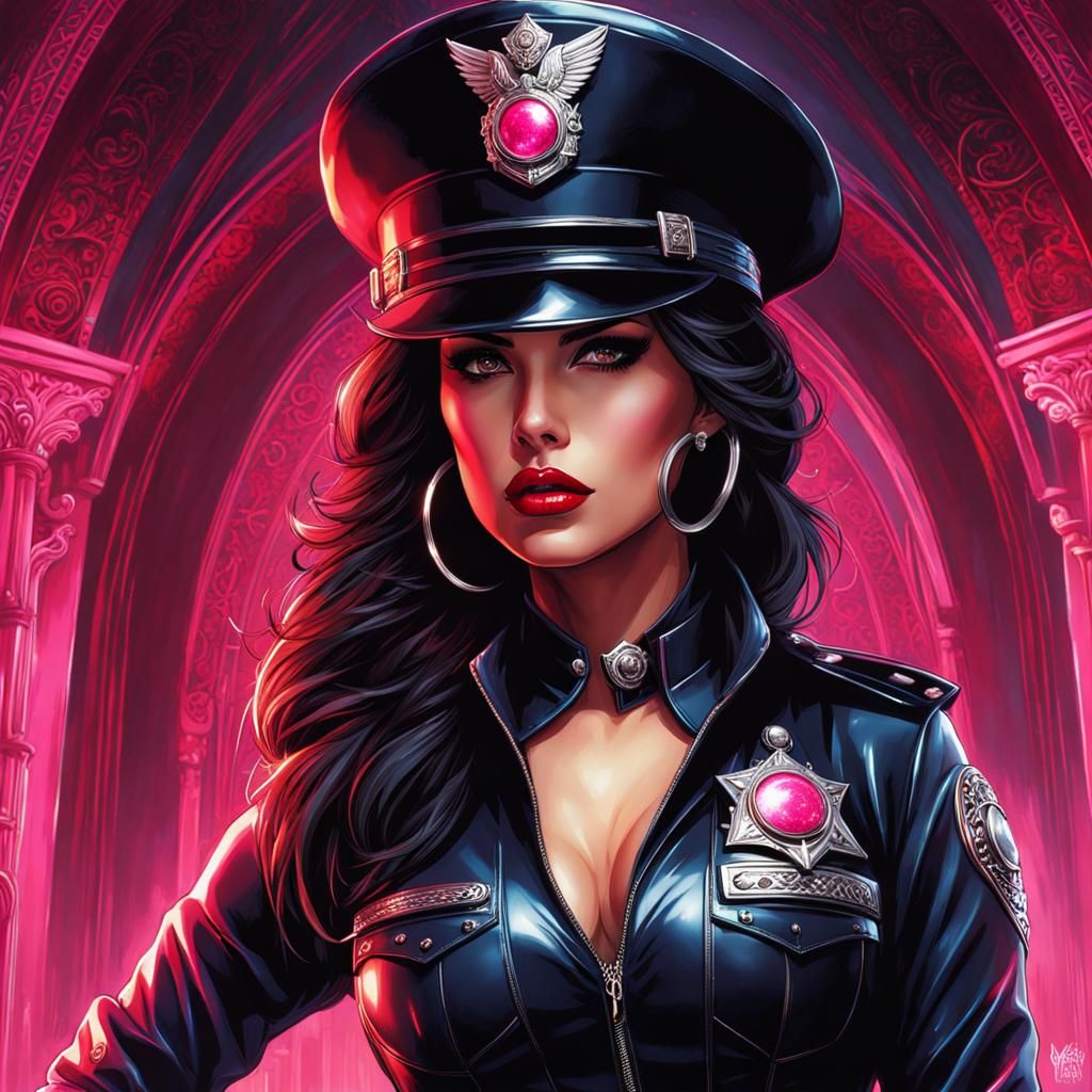 Gothic Latina Policewoman in Fantasy Magazine Art