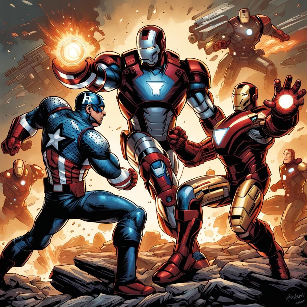 Iron Man and War Machine vs Captain America