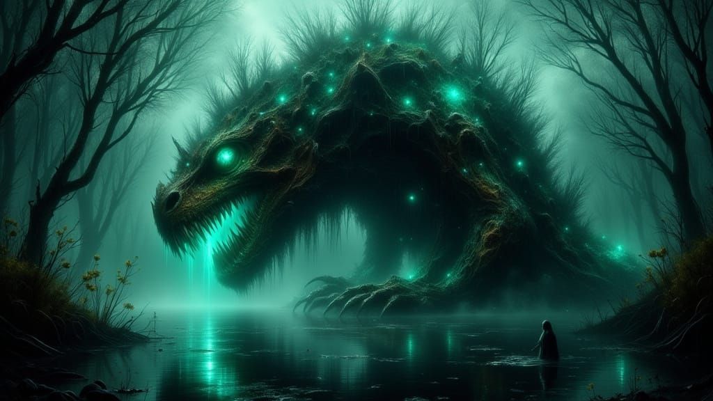 Titanic Swamp Beast Emerges in Dark Fantasy Realism