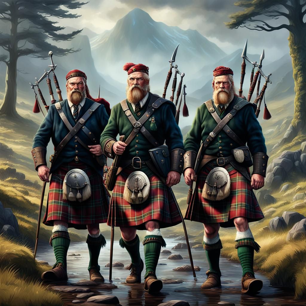 Scottish Highlanders in Plaid Kilts: Fantasy Concept Art