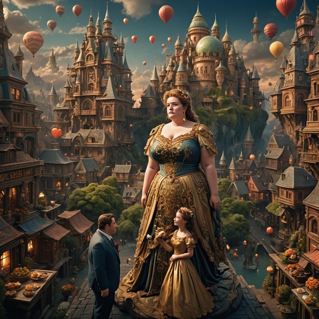 Loving Plus-Size Couple in Maximalist Digital Painting