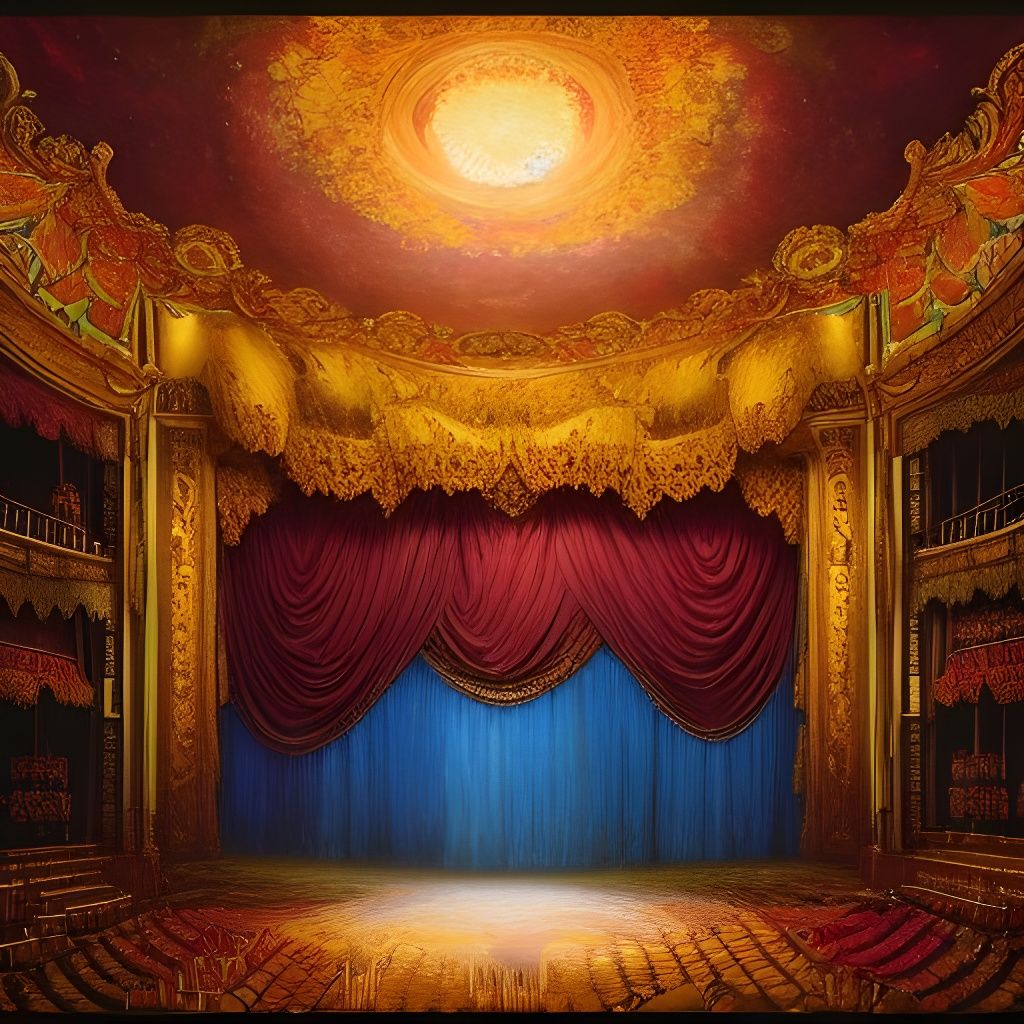 Extravagant Antique Theater Curtains in Oil Painting Style