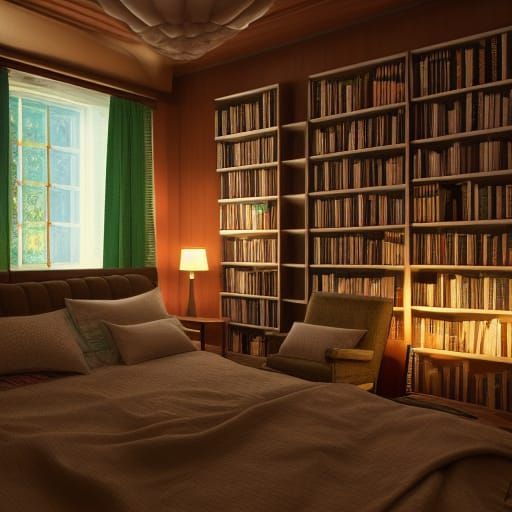 Cozy Dimly Lit Room with Books in 8K 3D