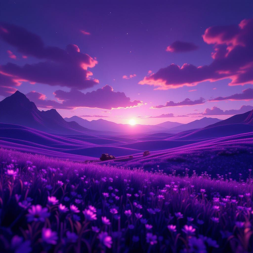 Epic Violet Landscape Under Deep Purple Sky