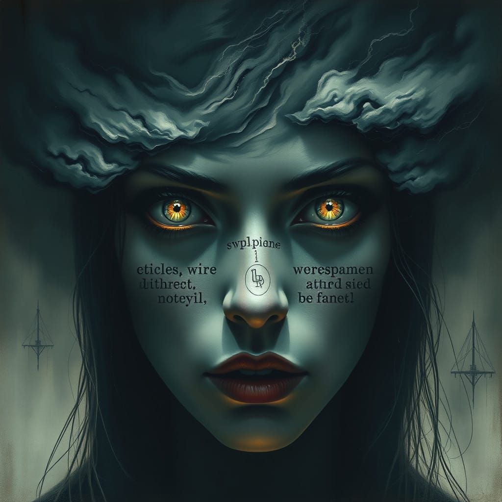 Mysterious Woman Unveiled in Turbulent Stormy Aura