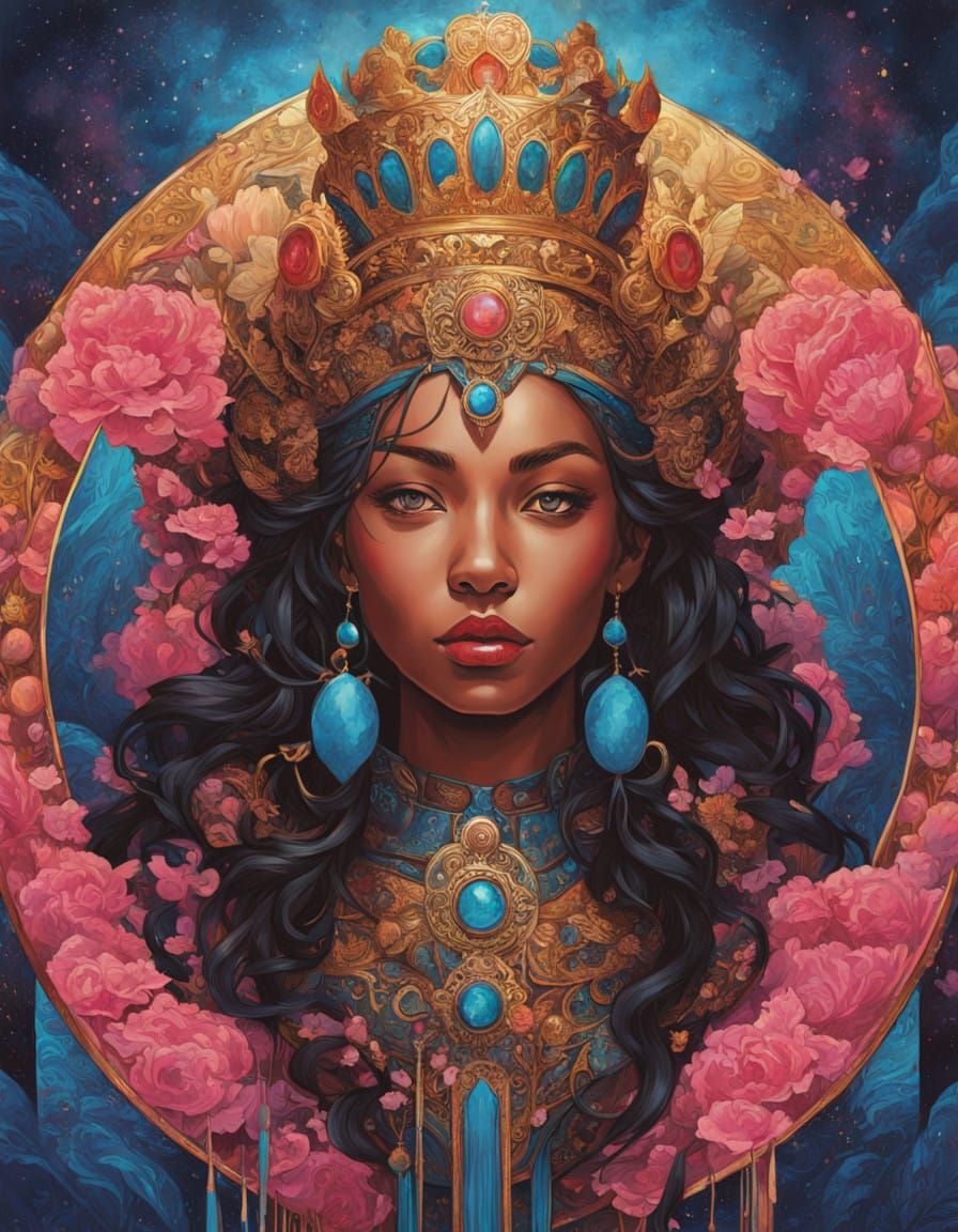 Ethereal Queen of the Cosmos in Art Nouveau Style