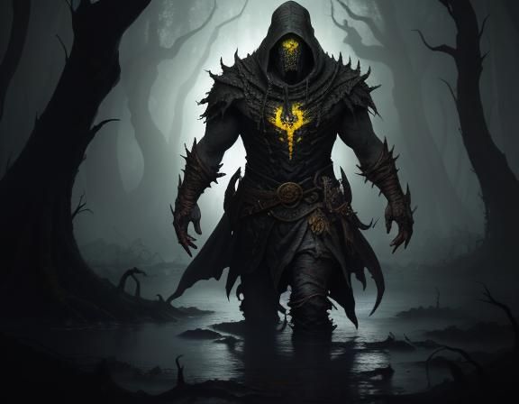 Menacing Bullywug in Misty Swamp: Dark Fantasy Art