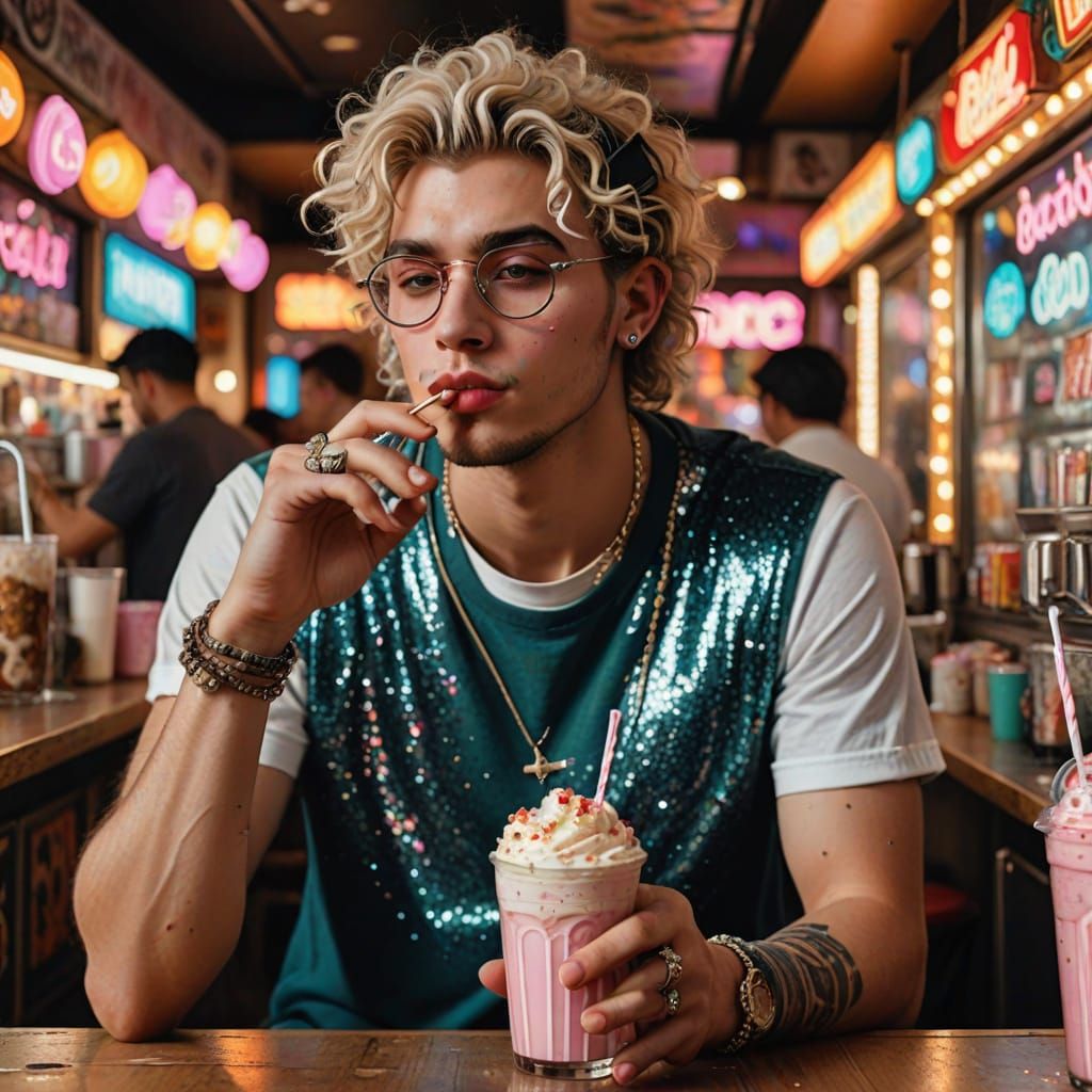 Aesthetic Grunge Guy in Glittering Background