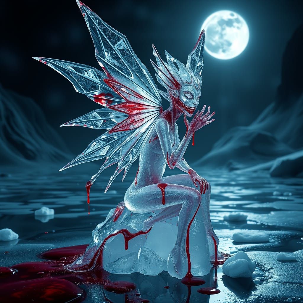 Macabre Fairy Ice Sculpture Dripping Blood Tears