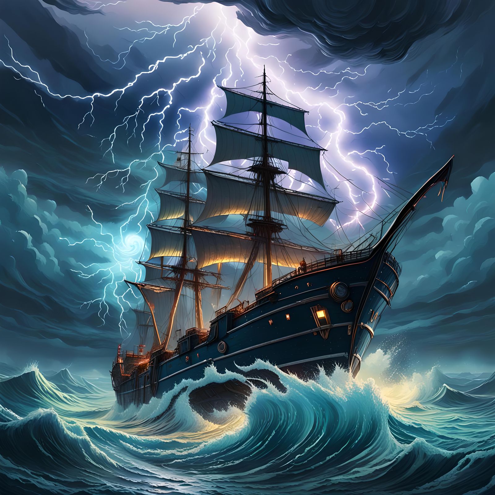 Ocean Maelstrom Under Volumetric Lightning