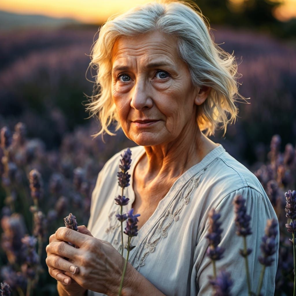 Ethereal Portrait of a Wise Elder in Lavender Fields