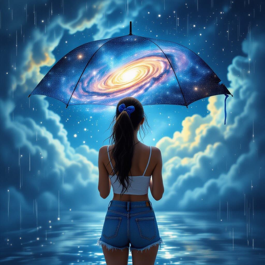 Woman's Umbrella Reveals Galaxy, Surreal Art
