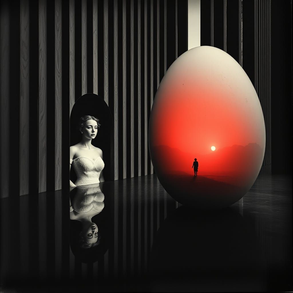 Surreal Silver Nitrate Photo of Sisters Emerging from Slats