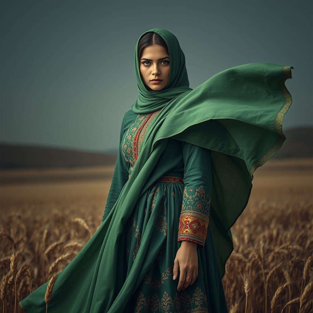 Kurdish Woman in Wheat Field: Symbolic Surrealism