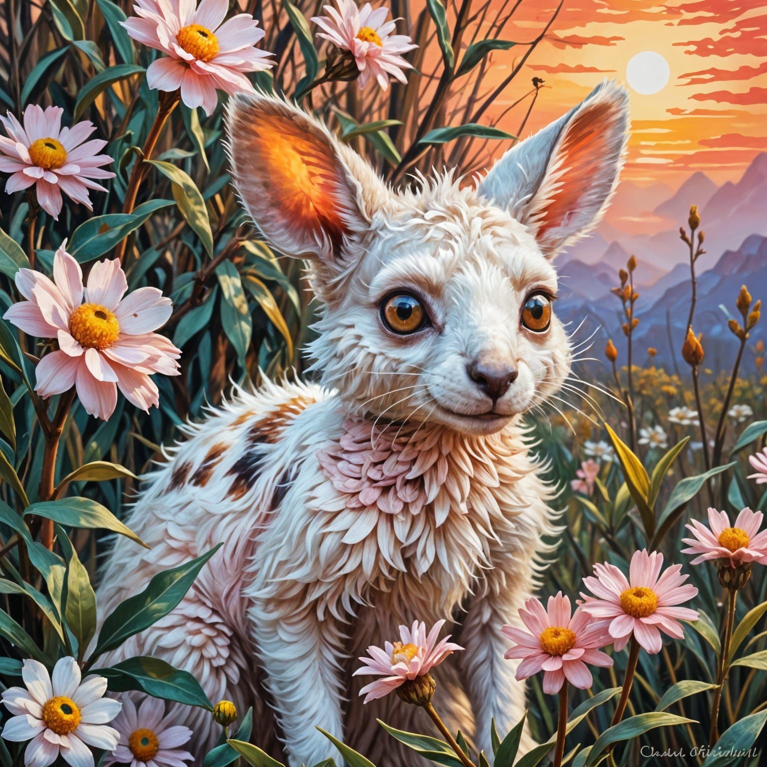 Fluffy Striped Kangaroo in Gumnut Bush as Oil Painting