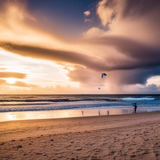 Dynamic Beach Scene with Kite Surfers