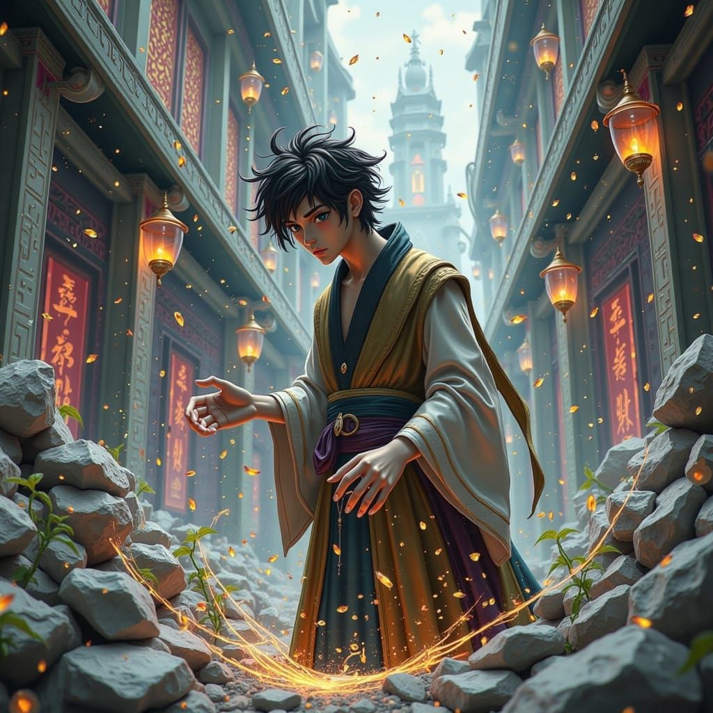 Young Alchemist in Ancient Chinese Ruins