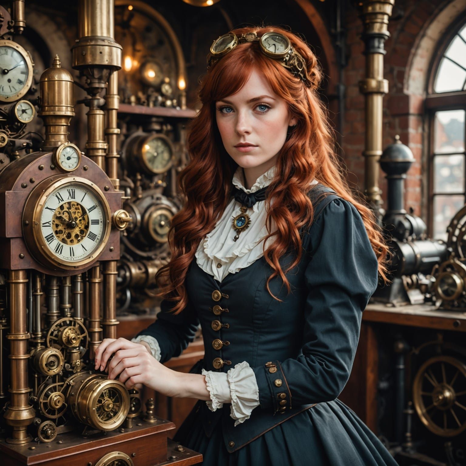 Elegant Steampunk Lady Constructs a Mechanical Marvel