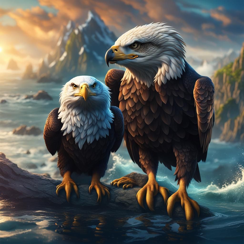 Baby and adult eagle adorable