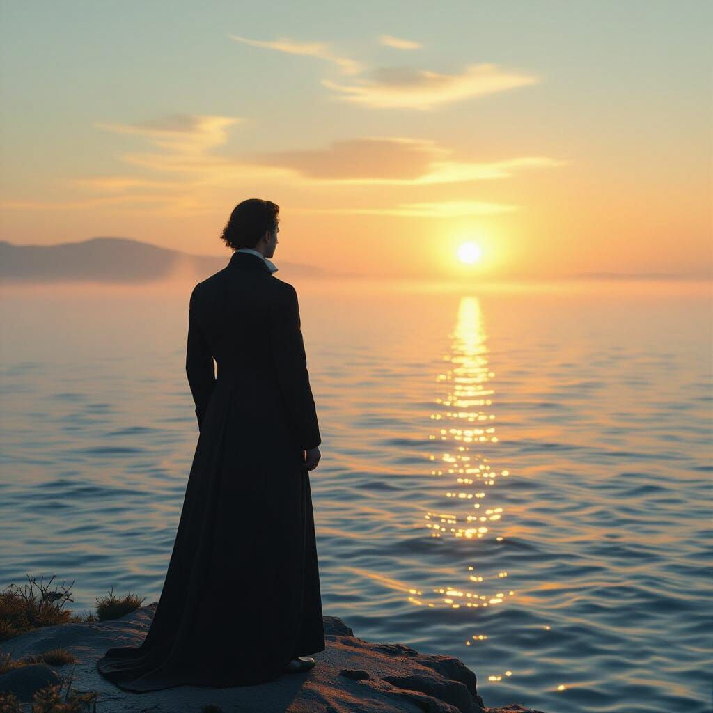 Solitary Figure at Sunrise: Romanticism Meets Sci-Fi