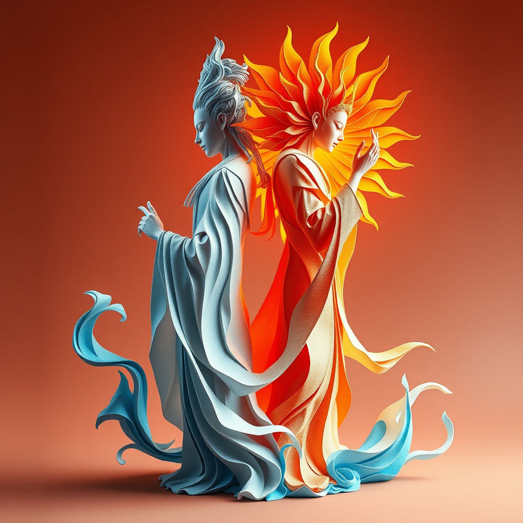 Water God and Sun God in Origami Style