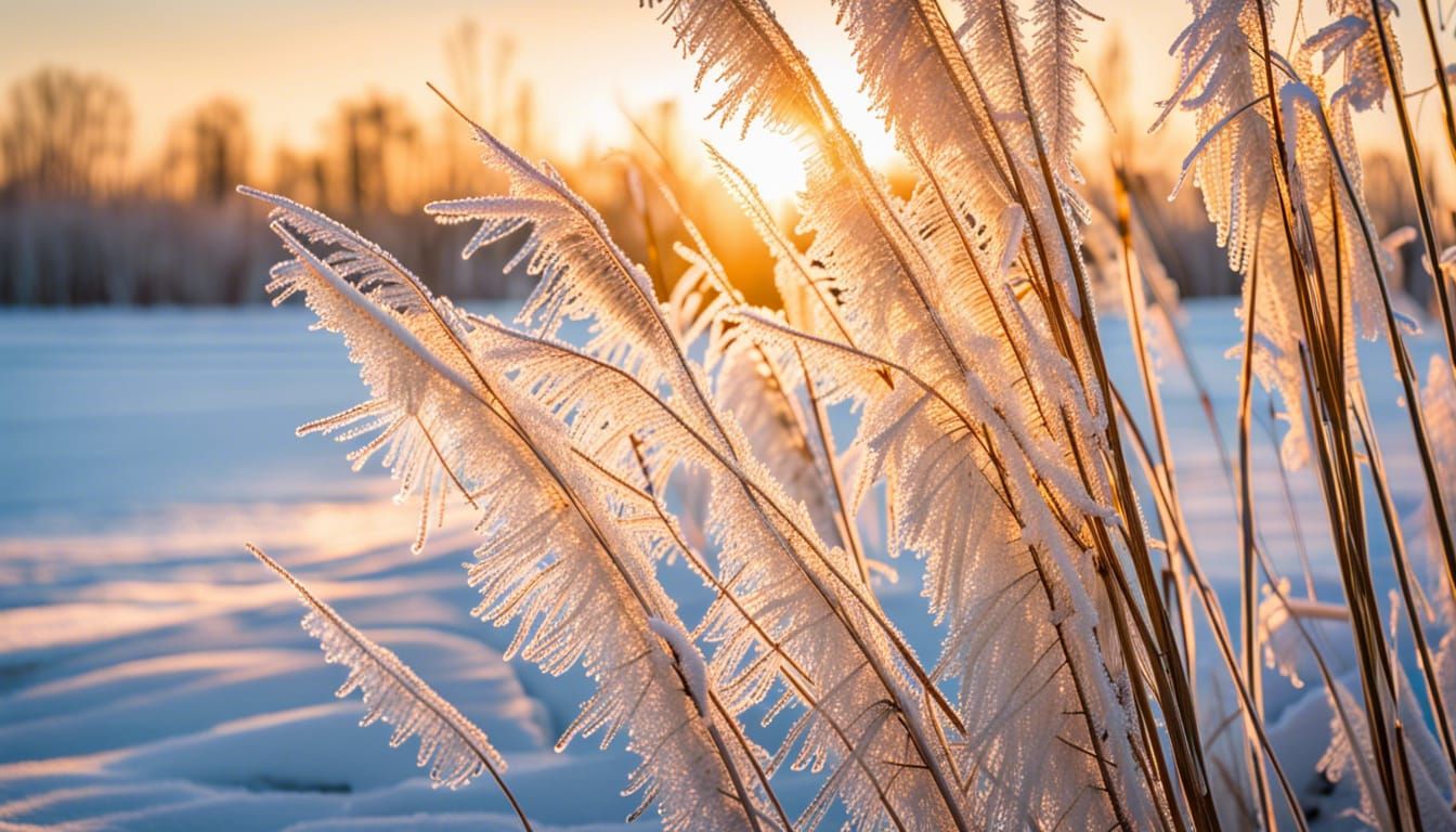 Ice Willow Tree on Frozen Lake at Dawn