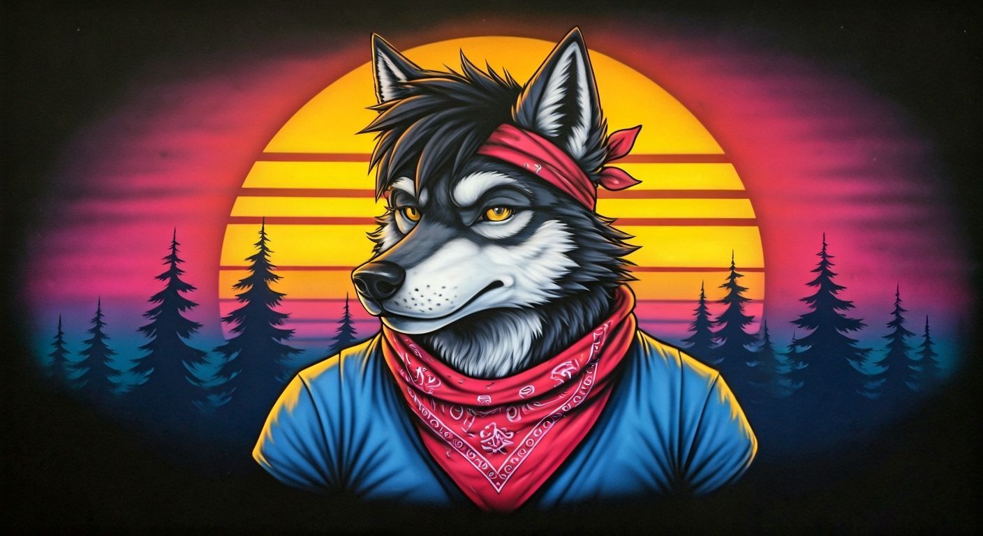 Retro 80s Airbrushed Wolf Mural