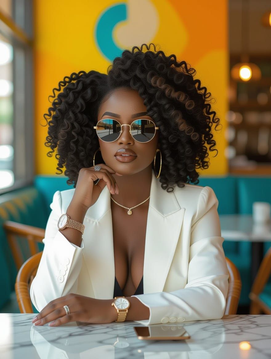 Confident Woman with Afro, Impasto Expressionist Painting