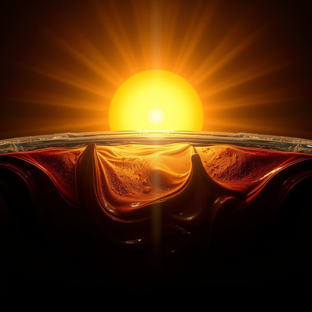 Metallic Glass Orb Over Rich Dark Chocolate Sea