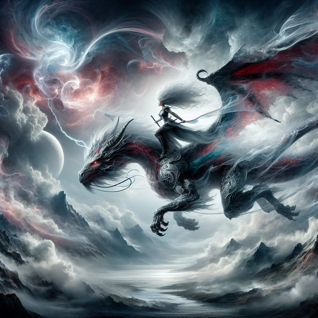 Ethereal Valkyrie Soars on Majestic Dragon