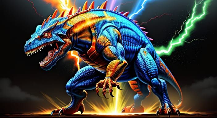 Electrifying T-Rex Lizard Humanoid in Super Saiyan Style