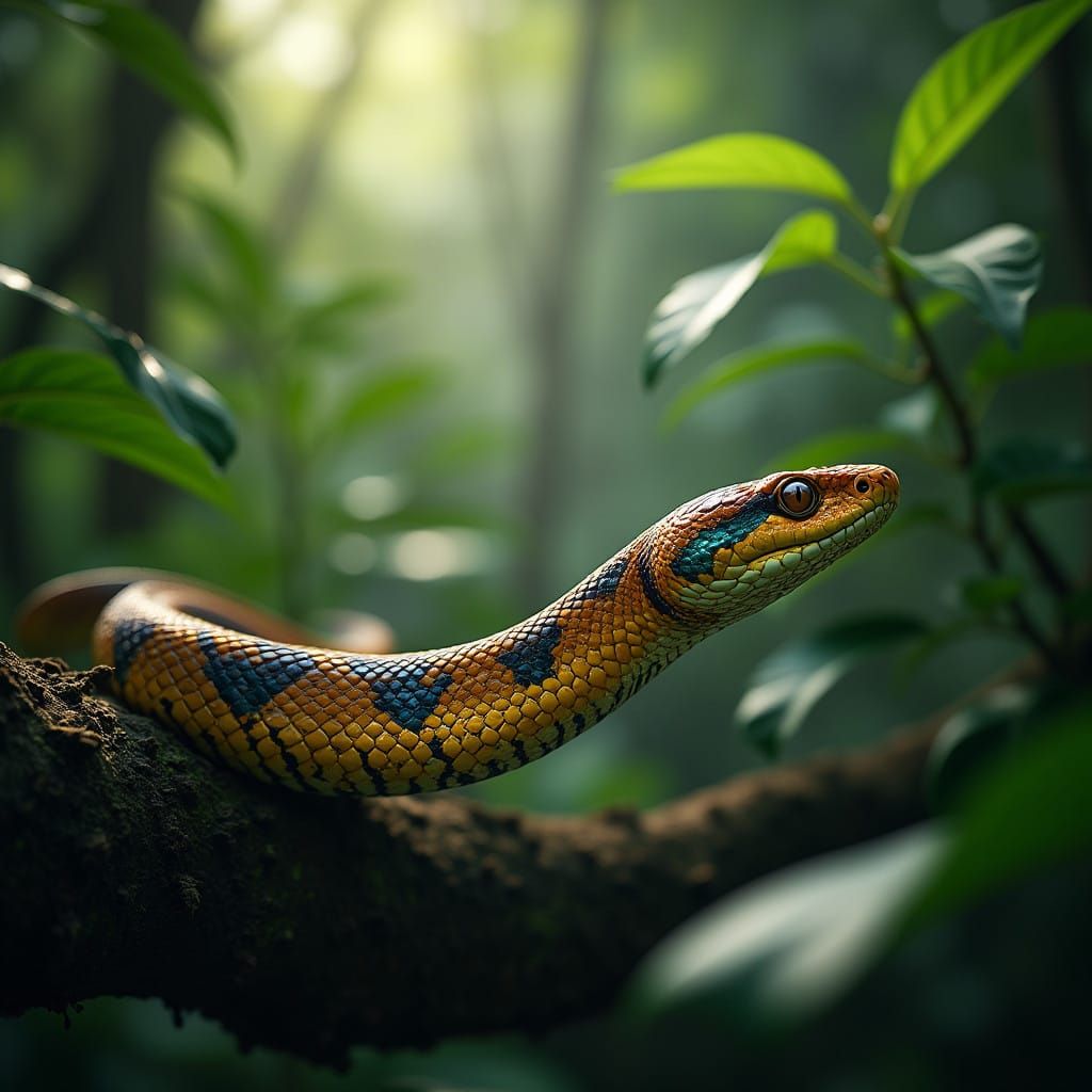 Surreal Rainbow Python Slithers Through Tropical Rainforest ...