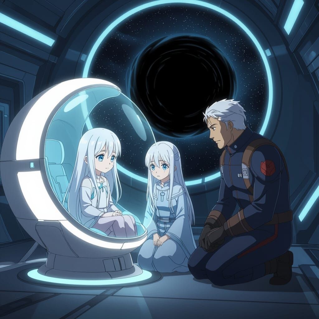 Anime Style: Girl Placed in Life Pod Amidst Black Hole