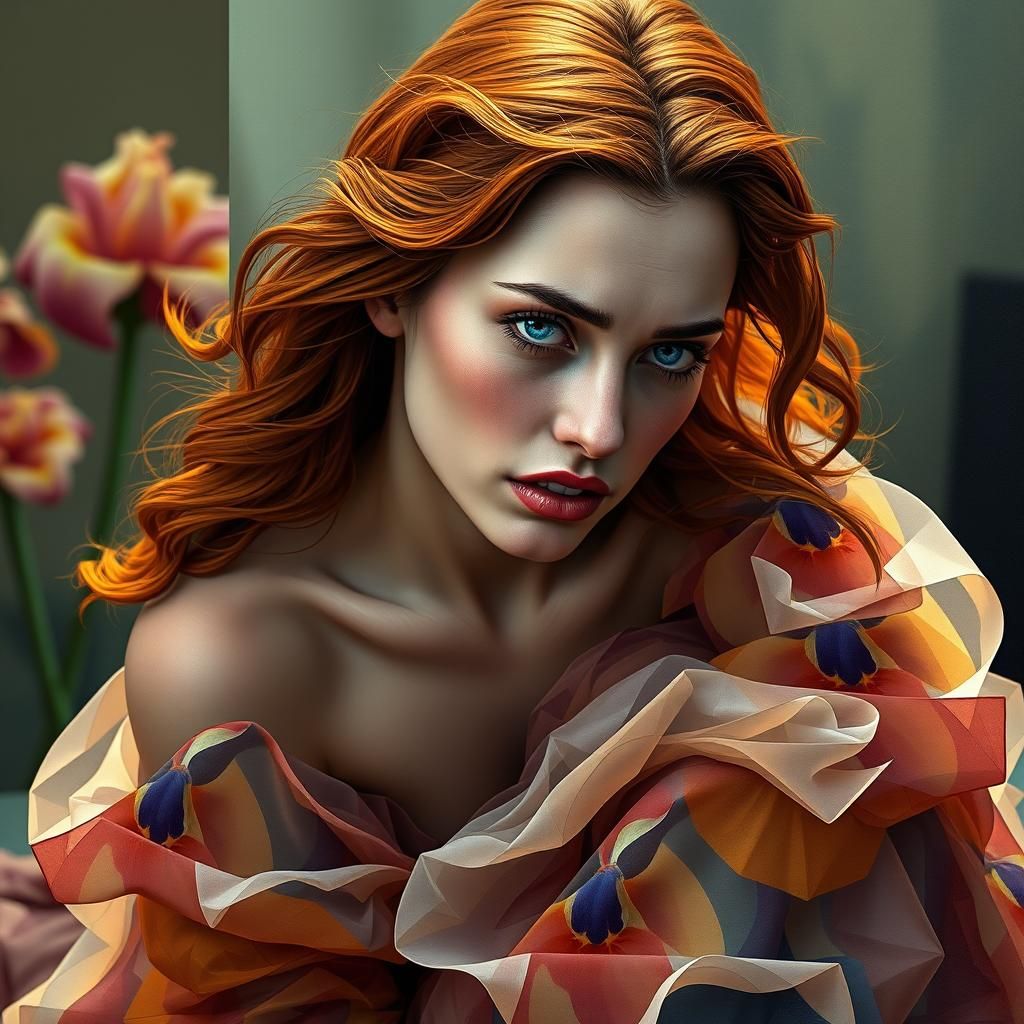 Sorrowful Woman in Cubist Fauvism Style