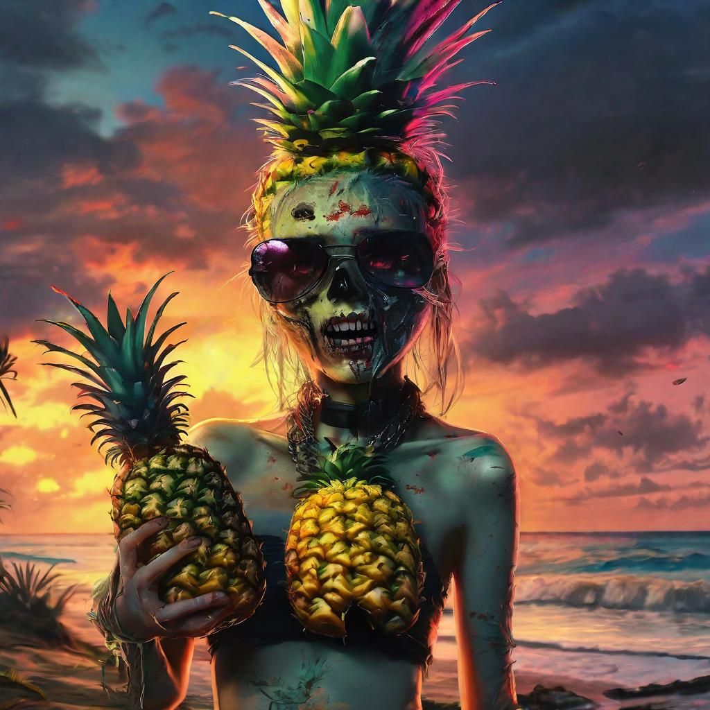 Pineapple Zombie Girl: Detailed Anime Digital Painting