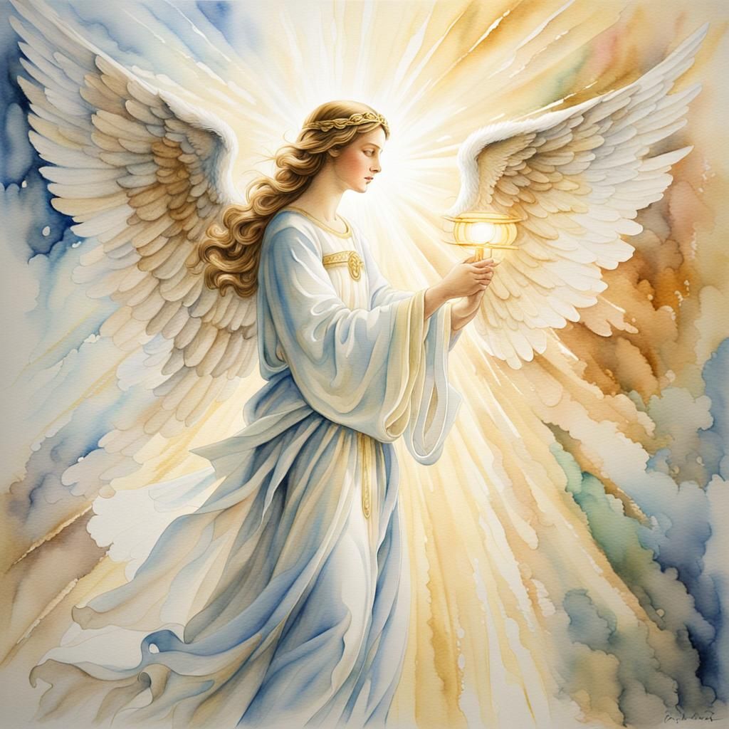 Archangel Raphael Holding Light in Watercolor Art