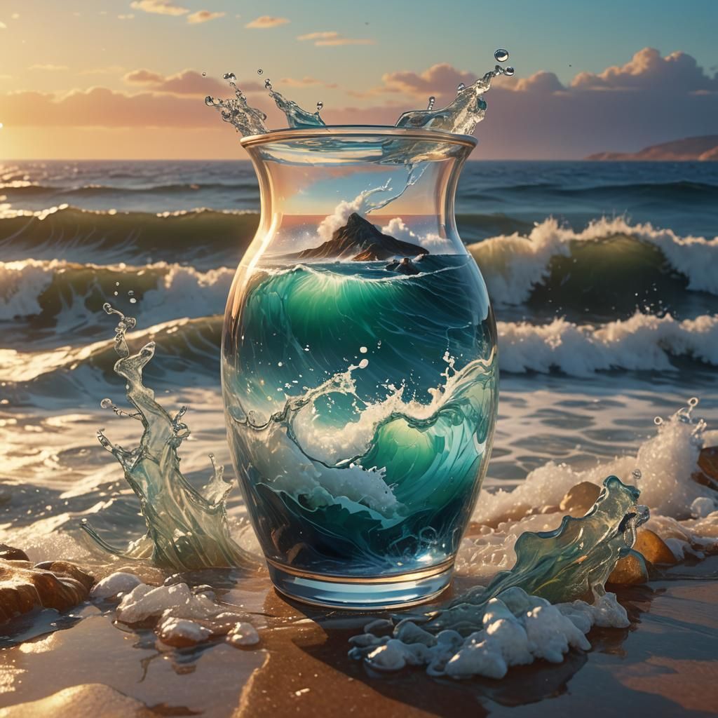 Greek Kingdom Coastline in Glass Vase, Digital Art