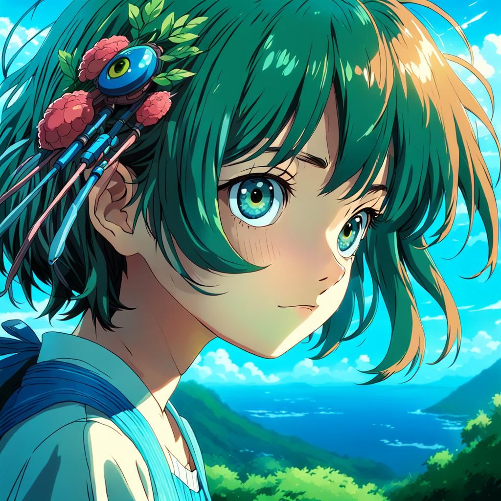 Woman with Fox Mask in Anime Key Visual Style