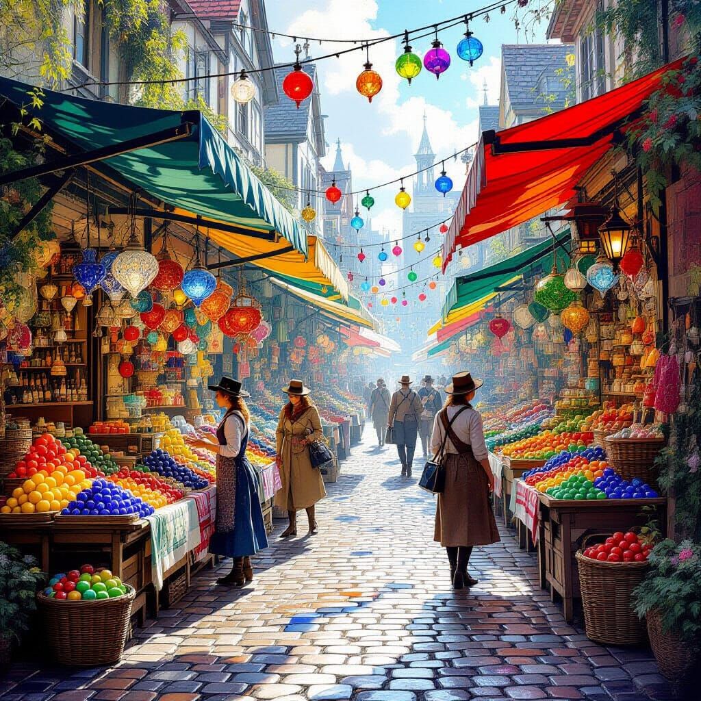 Victorian Marketplace Crafted From Colorful Tumbled Sea Glas...