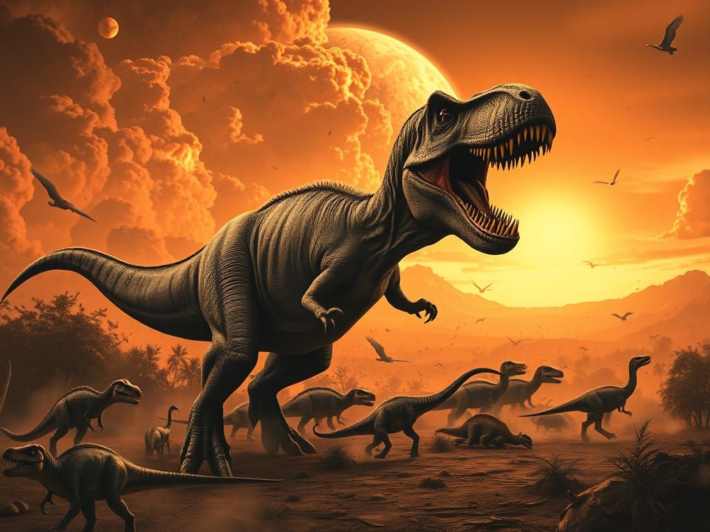 Prehistoric Apocalypse in a Sepia-Toned Landscape