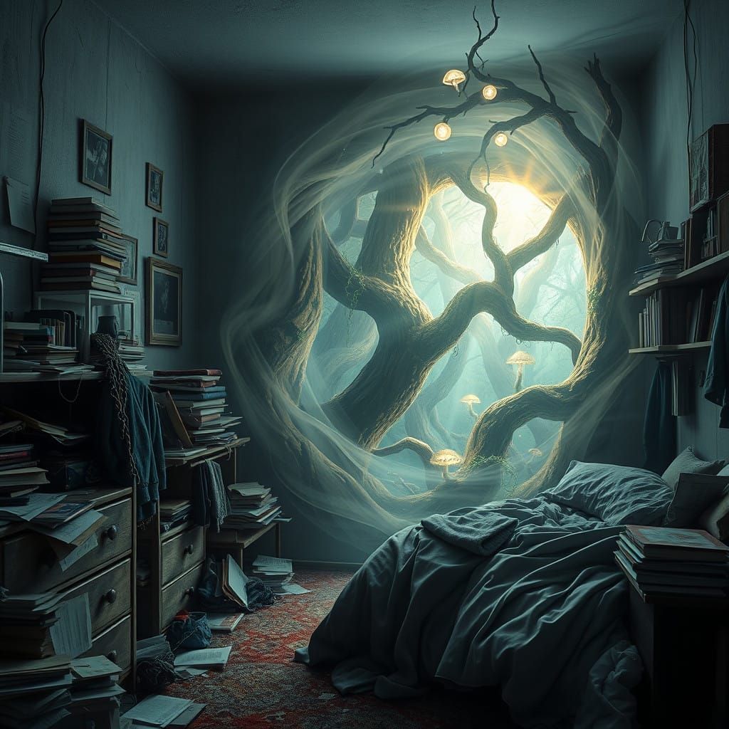 Mystical Portal in a Whimsical Bedroom Realm