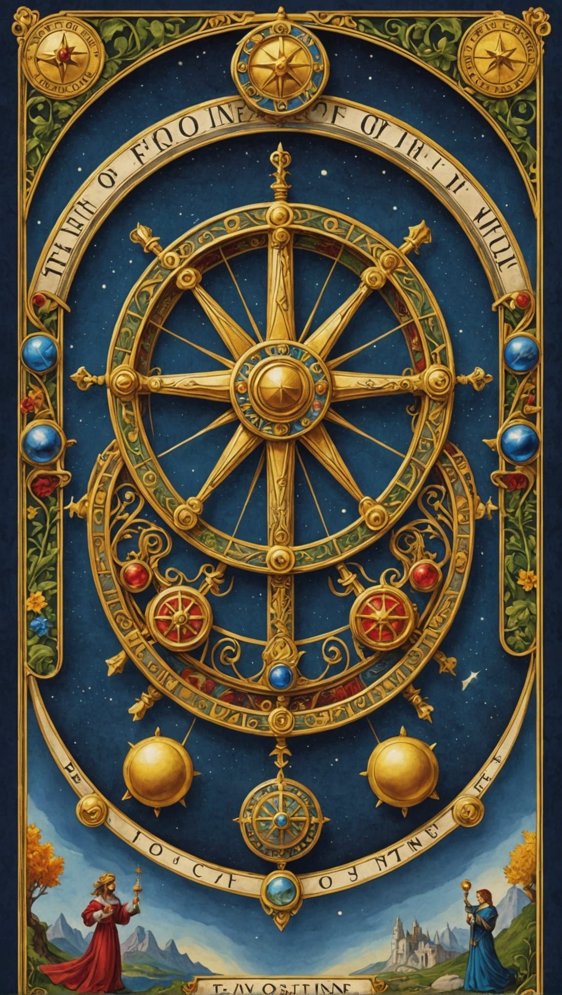 Wheel of Fortune Tarot Card with Classic Symbols