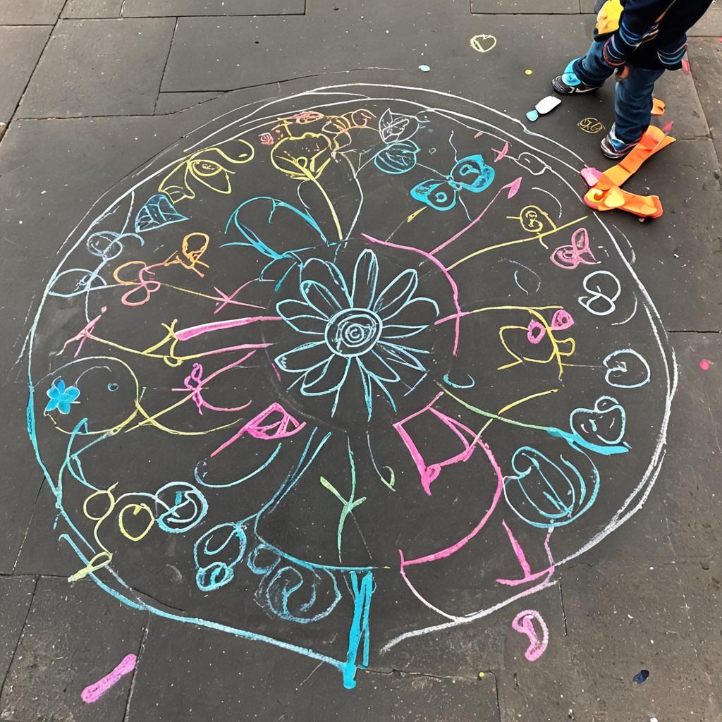 Colorful Sidewalk Chalk Art Display
