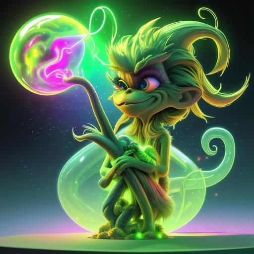 Cosmic Grinch Astral Illustration in Mixed Media