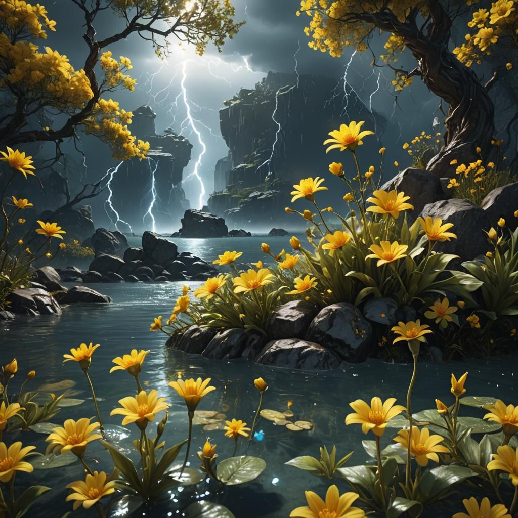 Fantastical Yellow Flowers in Detailed Digital Painting