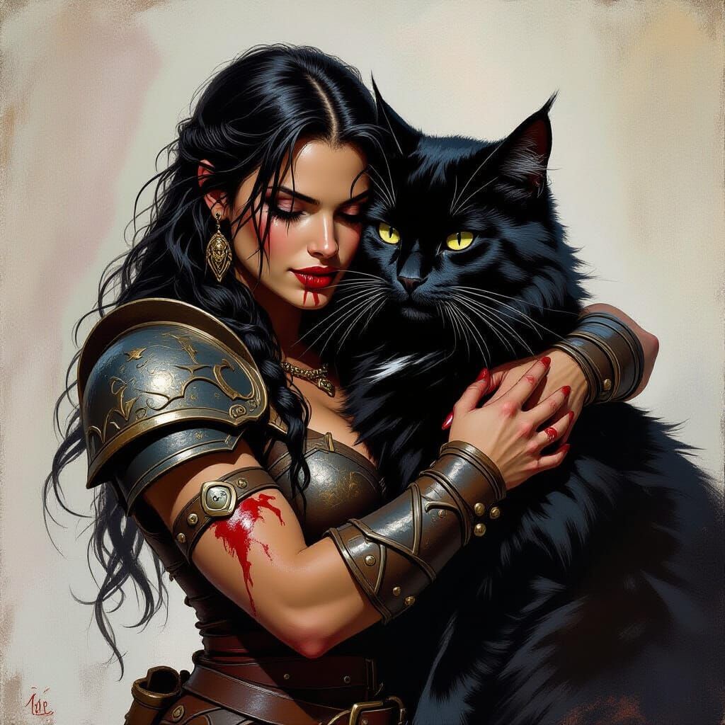 Troll Warrior with Cat in Dark Fantasy Style